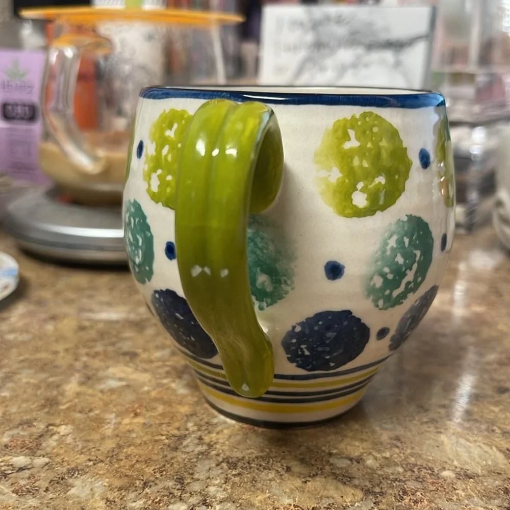 Anthropologie Spongeware Dots & Stripes Bubble Mug